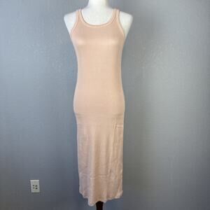 AMO Womens Long Rib Midi Tank Dress Size M Peach Beige Cotton Boho Beach